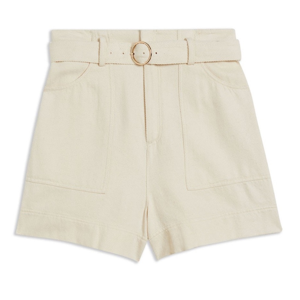 Ted Barker London Cream/Beige 100% Cotton High Waisted Adjustable Belt Shorts 8